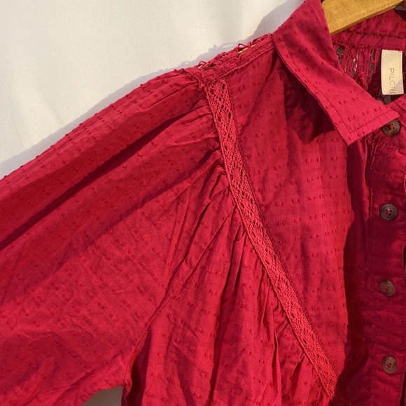 Anthropologie Pilcro Lace Back Button down long sleeve blouse in Pink XS NWT - Picture 5 of 12